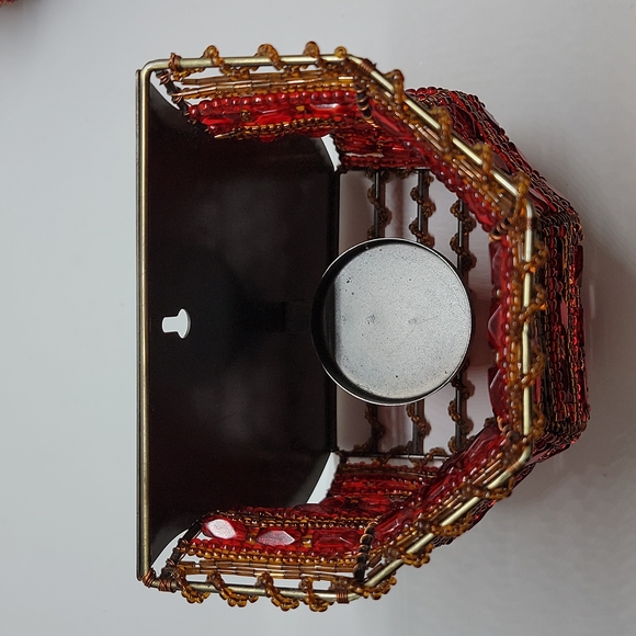 Partylite Pair of Moroccan Red & Gold Beaded Tealight Sconces - Picture 6 of 14